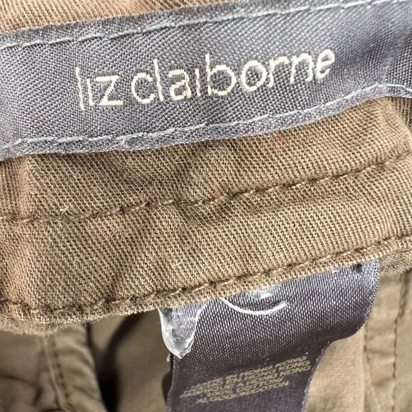 Liz Claiborne Sloane Womens Brown Capri Pants Size 12 With Frayed Hem Cotton Ble - Picture 2 of 10